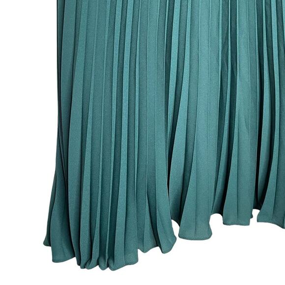 Kate Kasin Pleated Midi Swing Skirt Dark Green Elastic Waist Lined Women's 2XL - Picture 9 of 11
